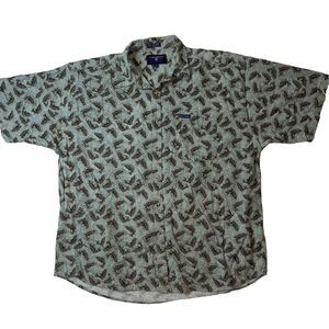 Coleman Shirt Mens XL Button Up Pocket Short Sleeves Fish Print Green